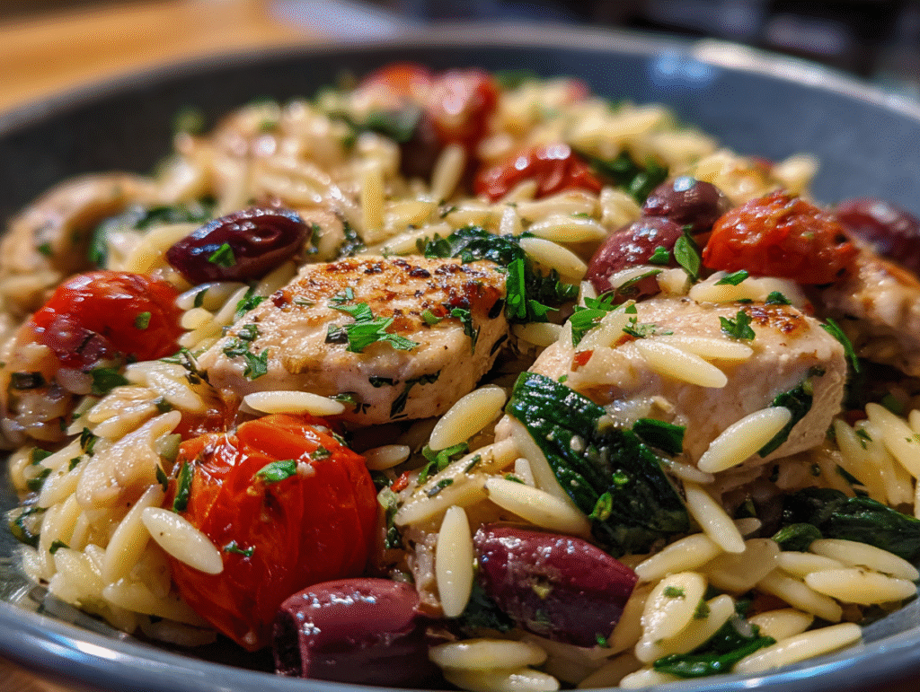 High Protein Mediterranean Chicken Orzo