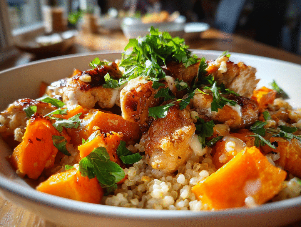 best food of Maple Dijon Chicken & Sweet Potato Bowls