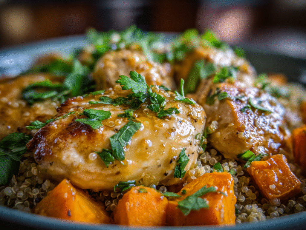 dinner of Maple Dijon Chicken & Sweet Potato Bowls