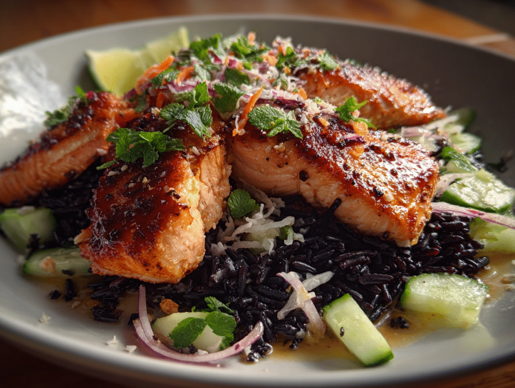 Miso Salmon with black rice recipe