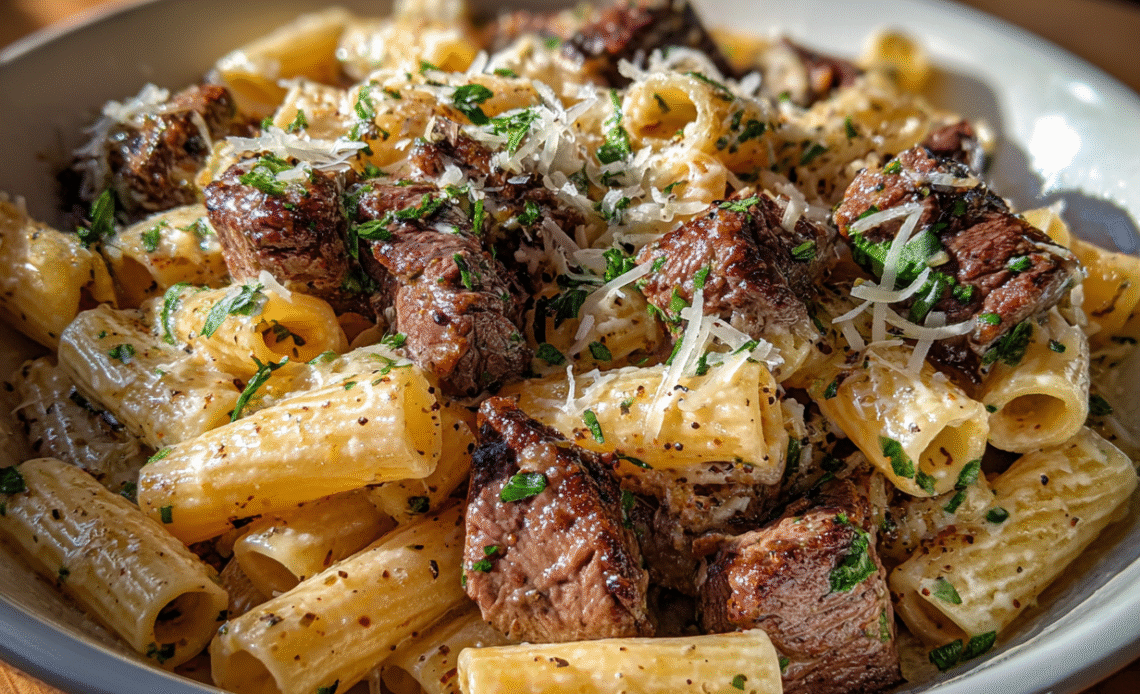 Indulge in Comfort with Steak and Truffle Gouda Pasta Bake