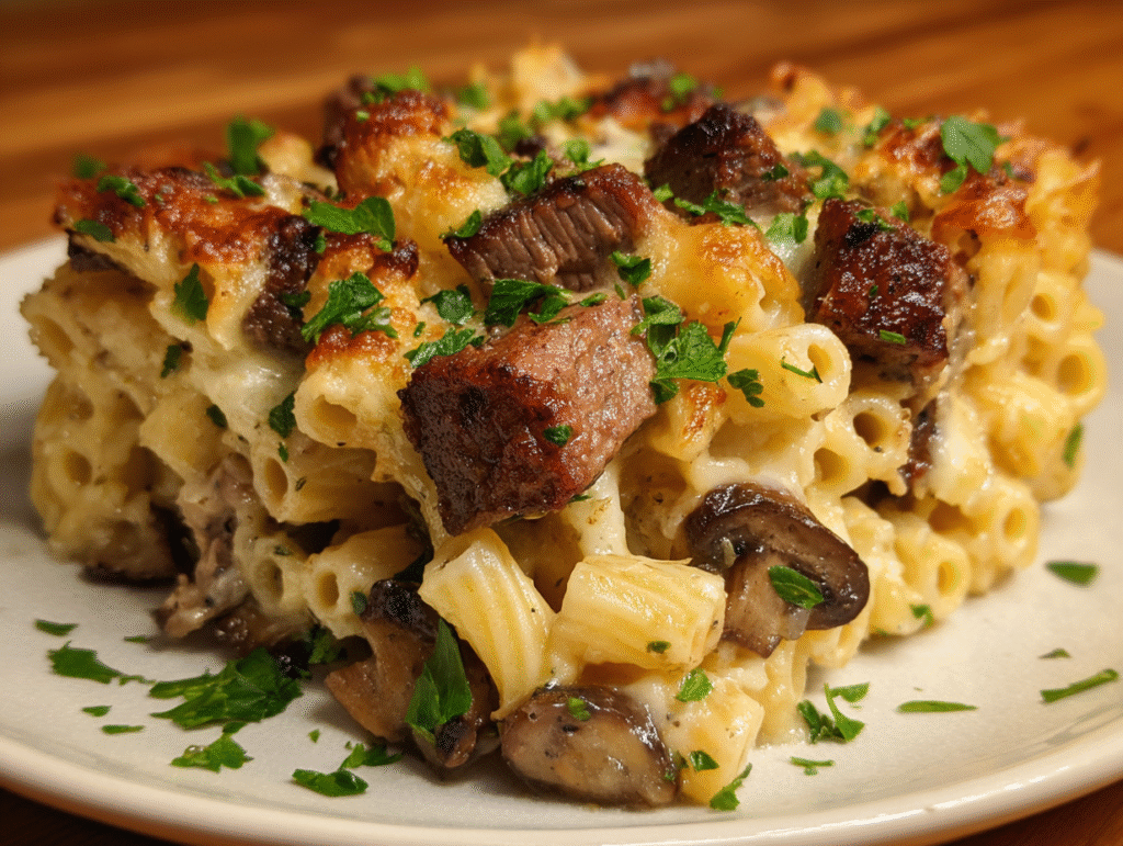 Steak and Truffle Gouda Pasta Bake