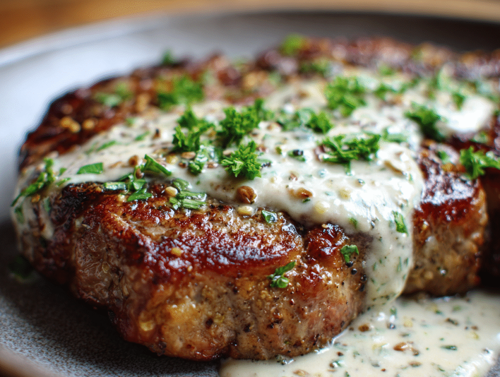 Steak with Haunted Bourbon Garlic Cream