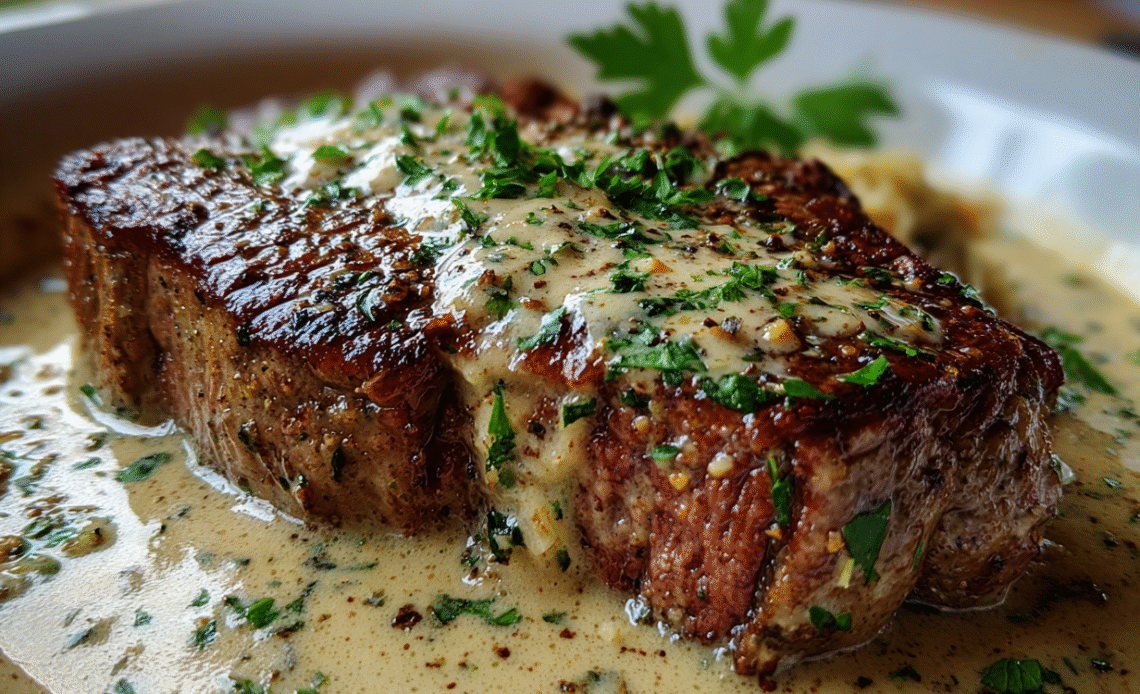 Steak with Haunted Bourbon Garlic Cream Sauce: A Cozy & Indulgent Delight