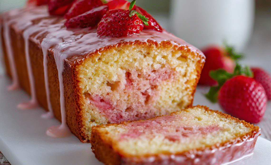Strawberry Milkshake Pound Cake with Swirl Glaze