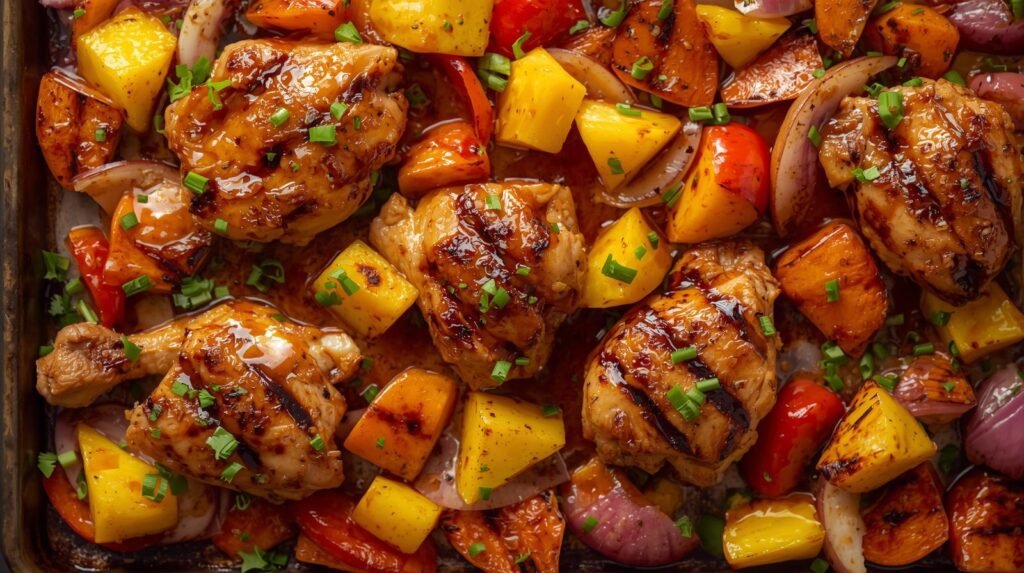 dinner of Hawaiian Chicken Sheet Pan