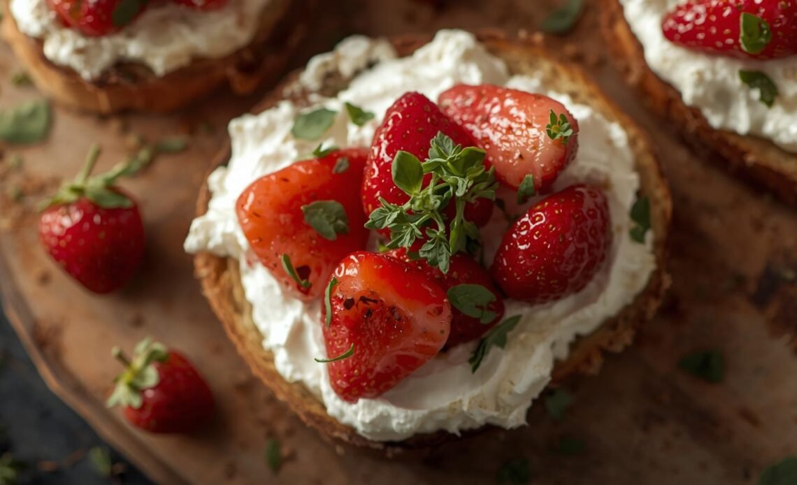 Roasted Strawberry Whipped Ricotta Toast breakfast