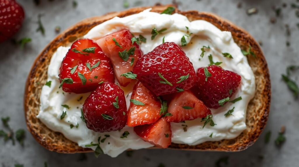 healthy Roasted Strawberry Whipped Ricotta Toast