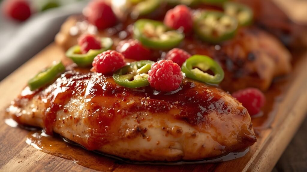 Sweet and Spicy Jalapeno Raspberry Chicken dinner