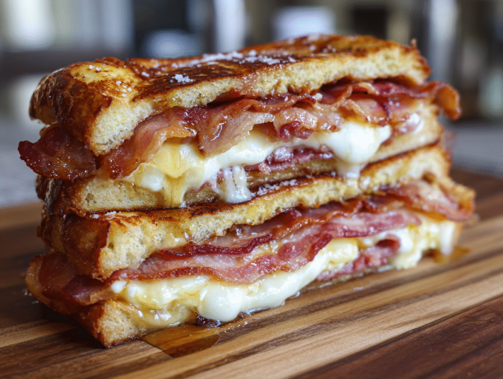 breakfast of Bourbon Maple Bacon Stuffed Toast