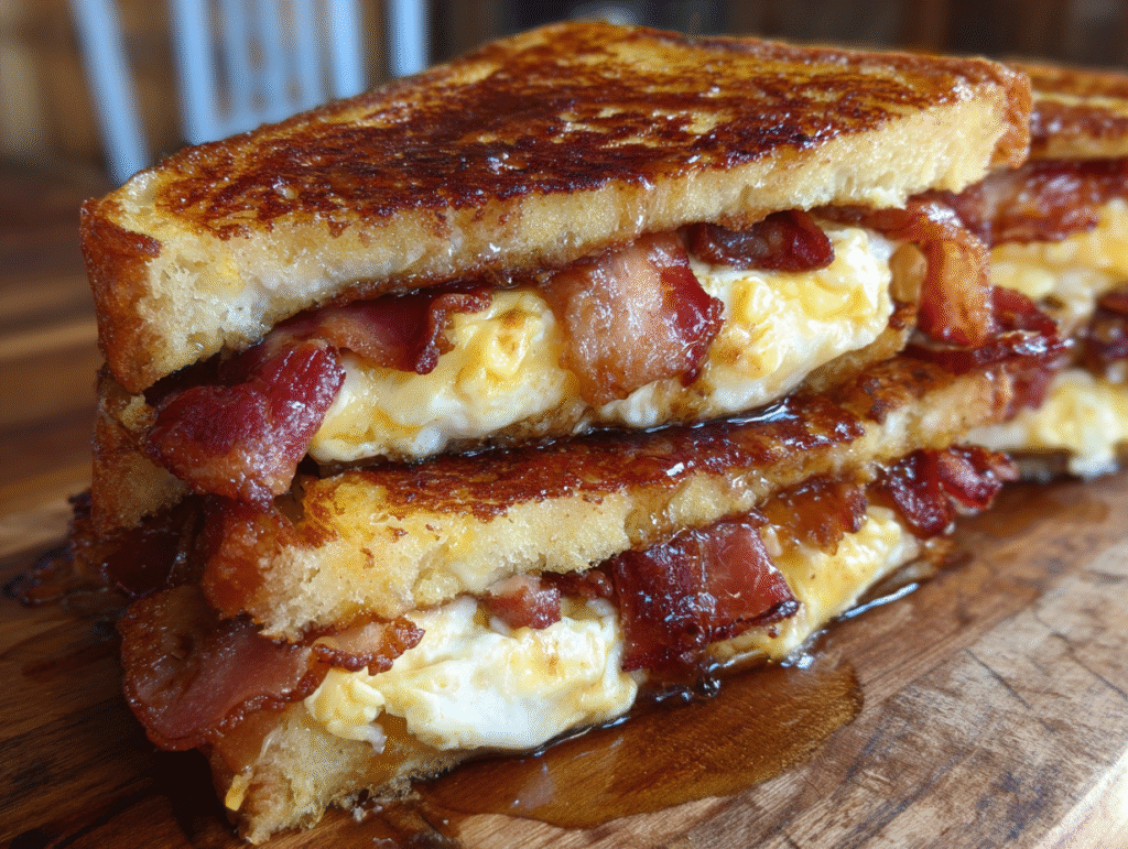dish of Bourbon Maple Bacon Stuffed Toast