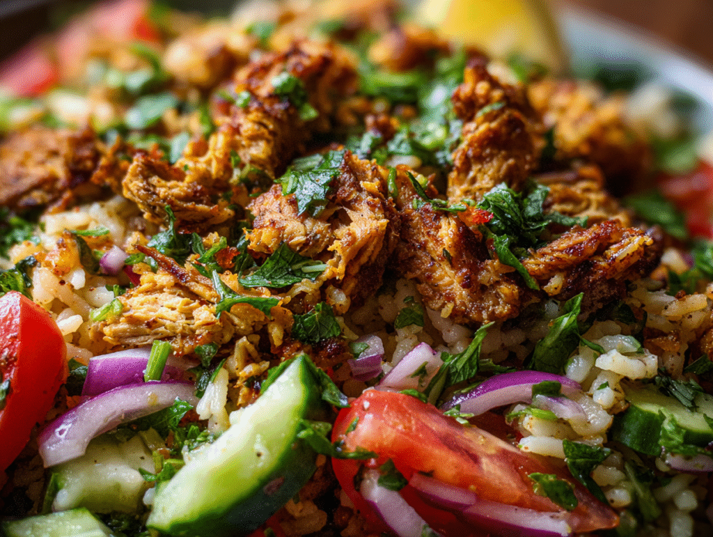 Chicken Shawarma Crispy Rice Salad healthy