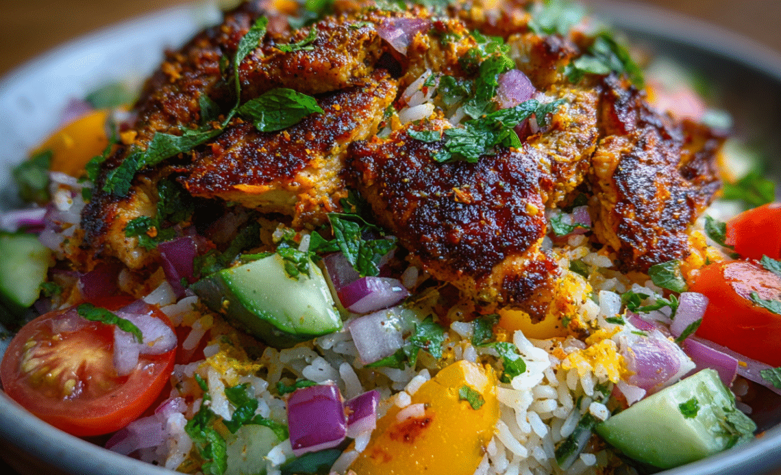 Chicken Shawarma Crispy Rice Salad
