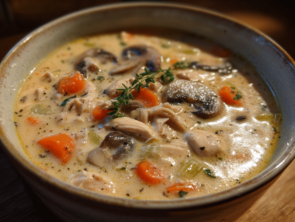 dish of Clean Chicken Mushroom Soup