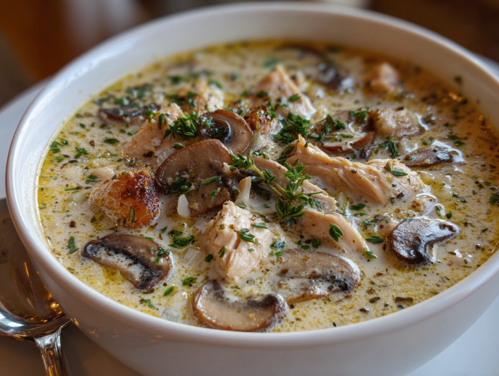 dinner of Clean Chicken Mushroom Soup