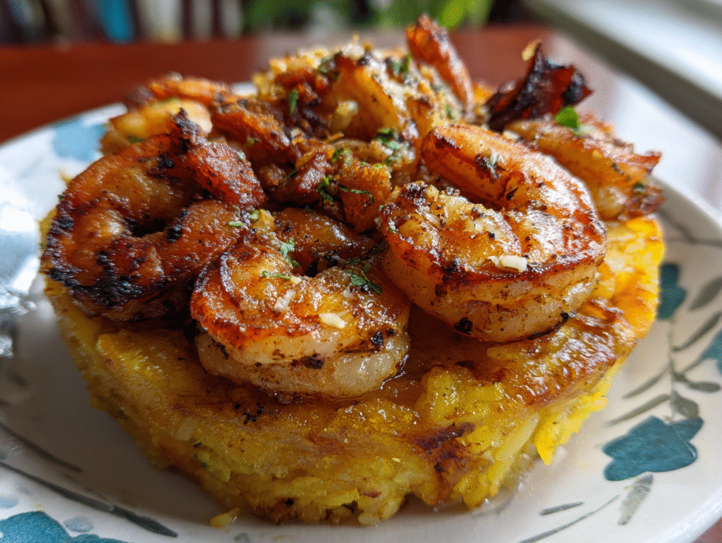 dinner of Garlic Shrimp Mofongo
