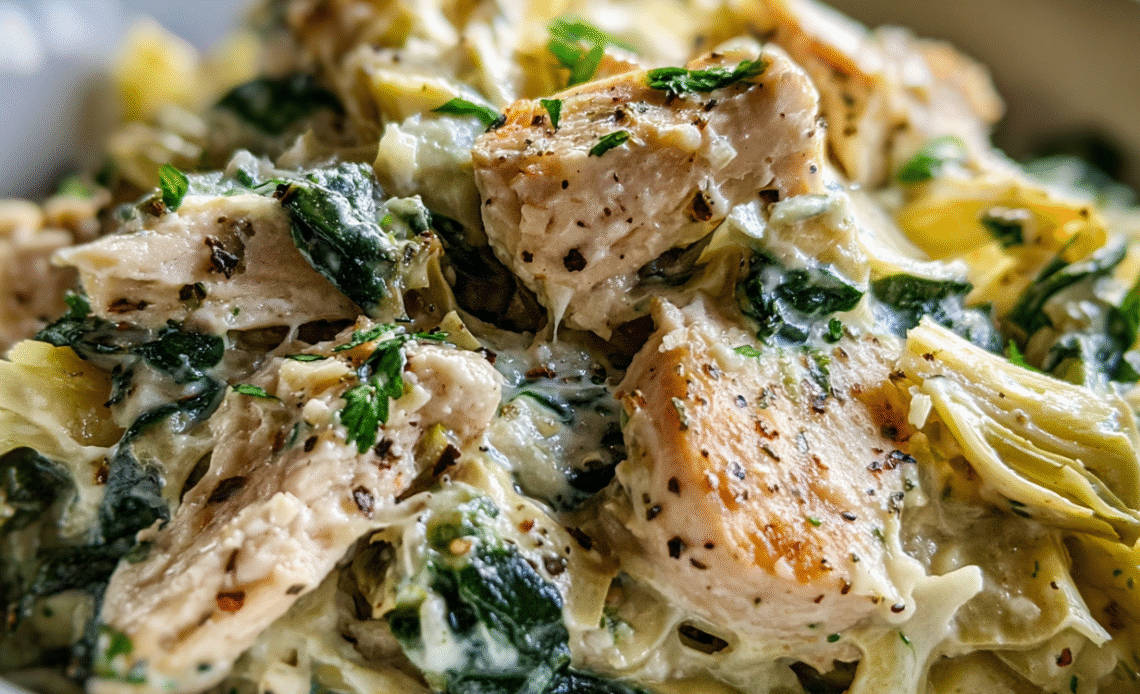 High-Protein Spinach and Artichoke Chicken Casserole
