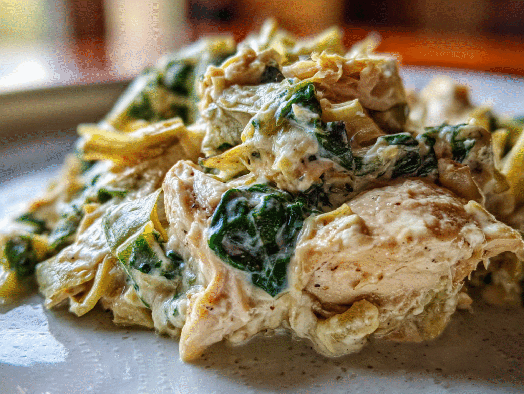 High-Protein Spinach and Artichoke Chicken Casserole recipe