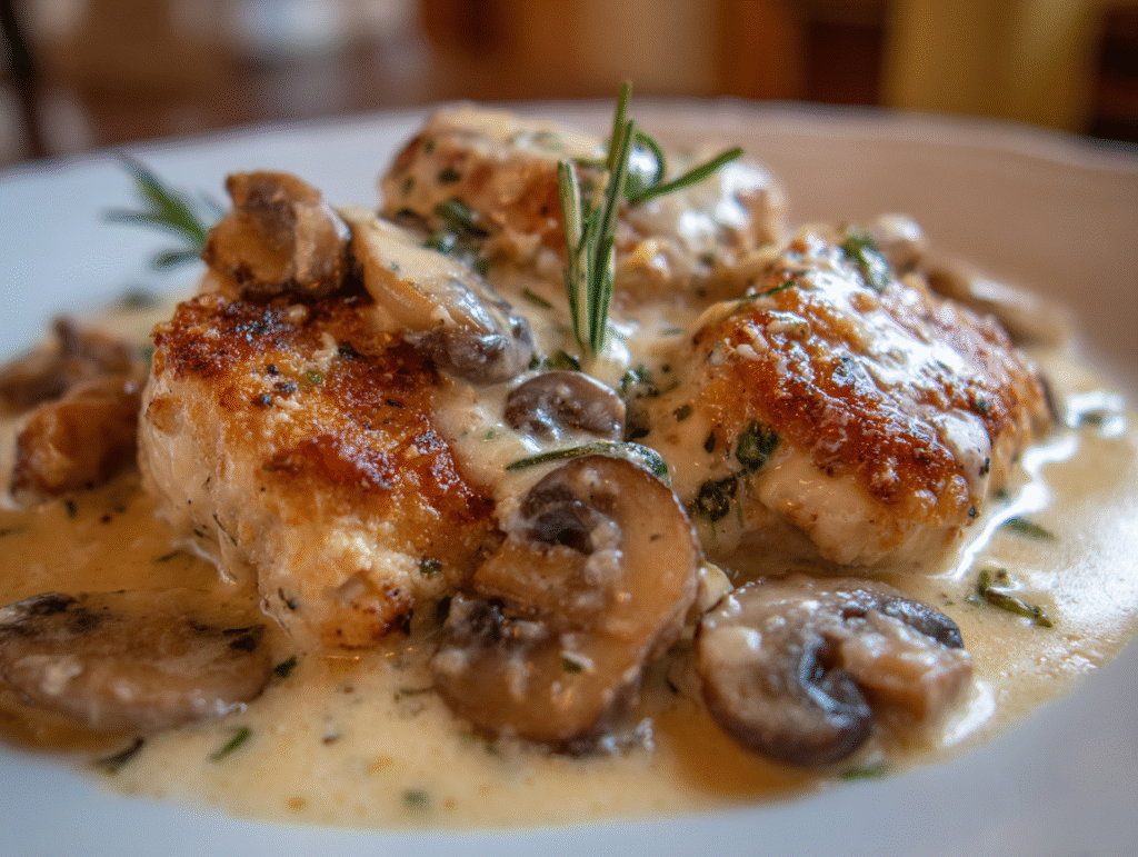 dinner of Irresistibly Creamy Mushroom Asiago Chicken