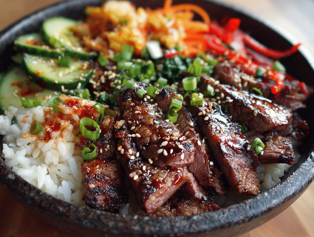 Korean BBQ Steak Rice Bowls dishes