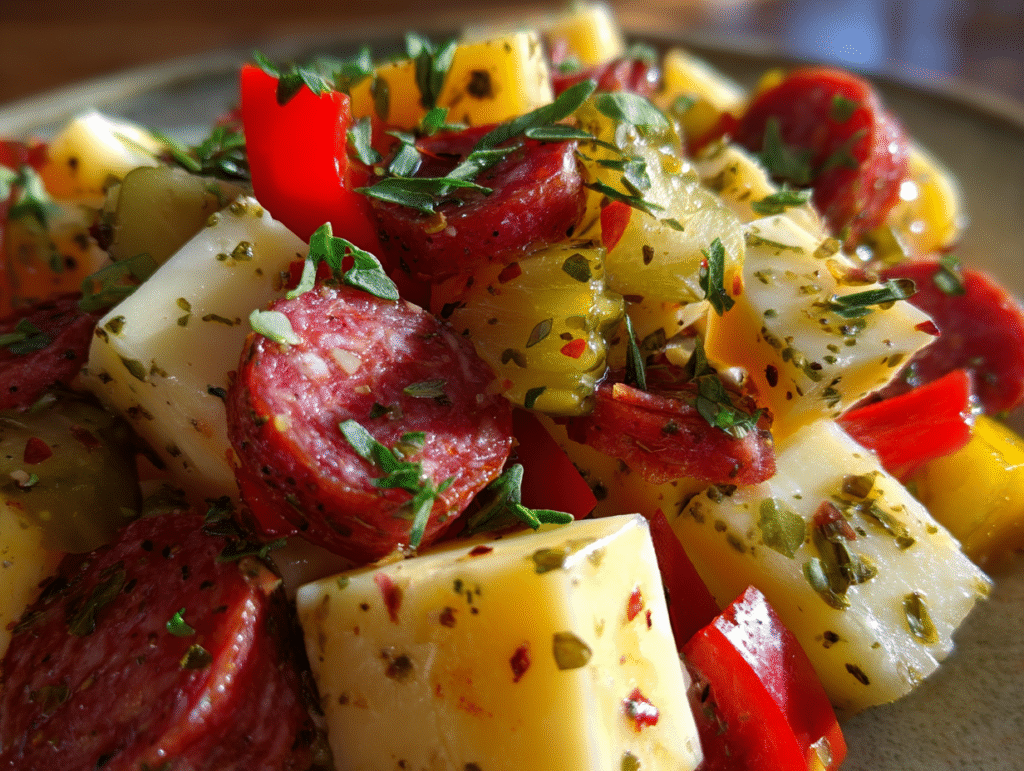 The Ultimate Crowd-Pleasing Marinated Cheese Appetizer with Salami & Pickles