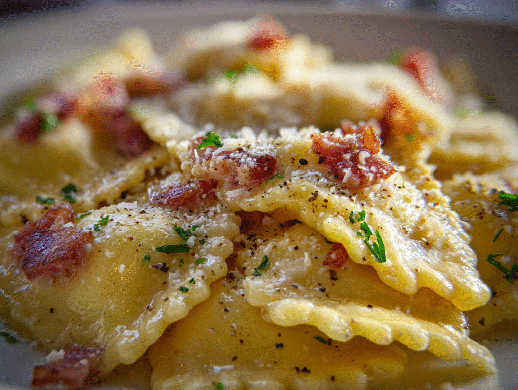 dish food of Olive Garden-Inspired Ravioli Carbonara