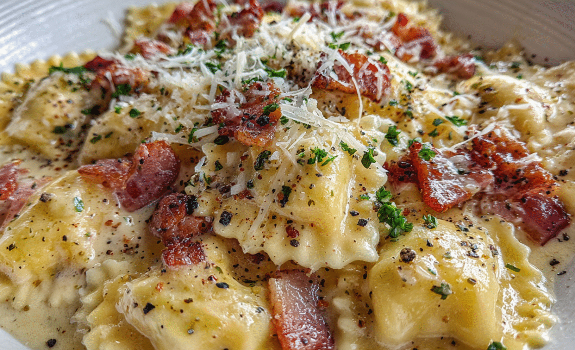 Olive Garden-Inspired Ravioli Carbonara