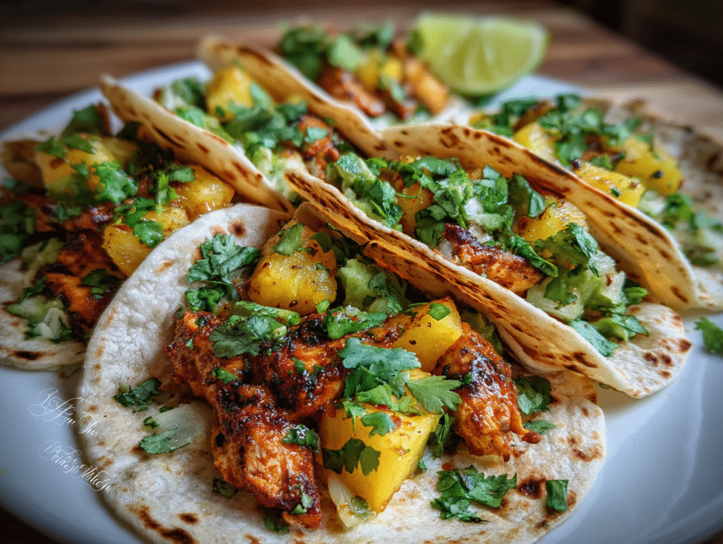 One Pan Chicken and Pineapple Tacos recipe