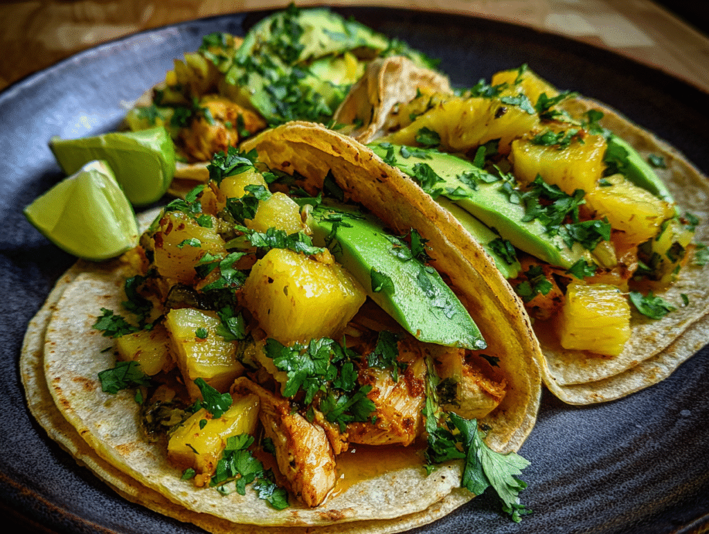 dinner of One Pan Chicken and Pineapple Tacos