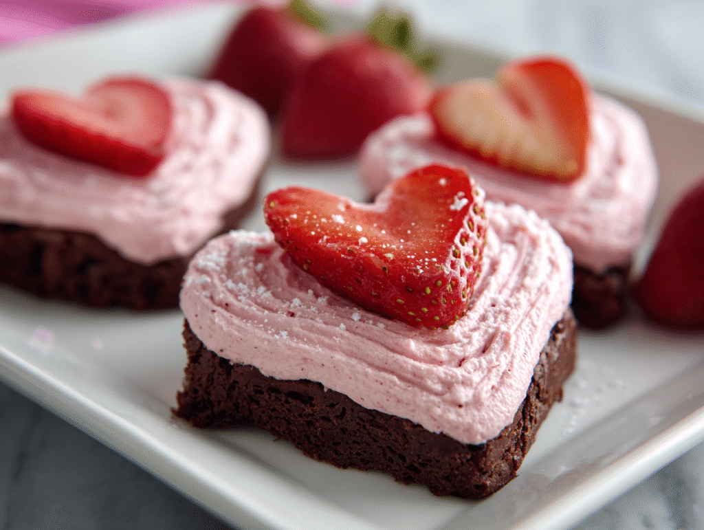 Perfectly Sweet Strawberry Frosted Heart-Shaped Brownies
