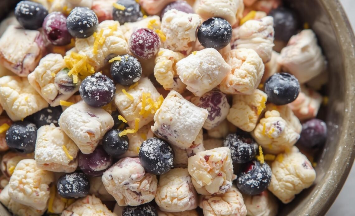 A Bright and Mindful Blueberry Lemon Cheesecake Puppy Chow