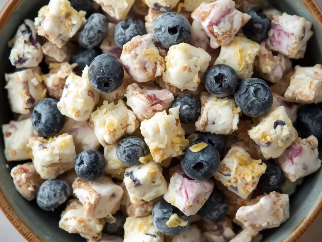 A Bright and Mindful Blueberry Lemon Cheesecake Puppy Chow
