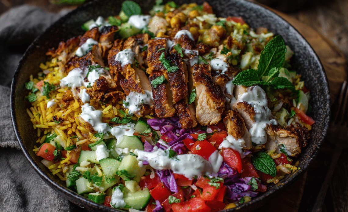 Chicken Shawarma Crispy Rice Salad