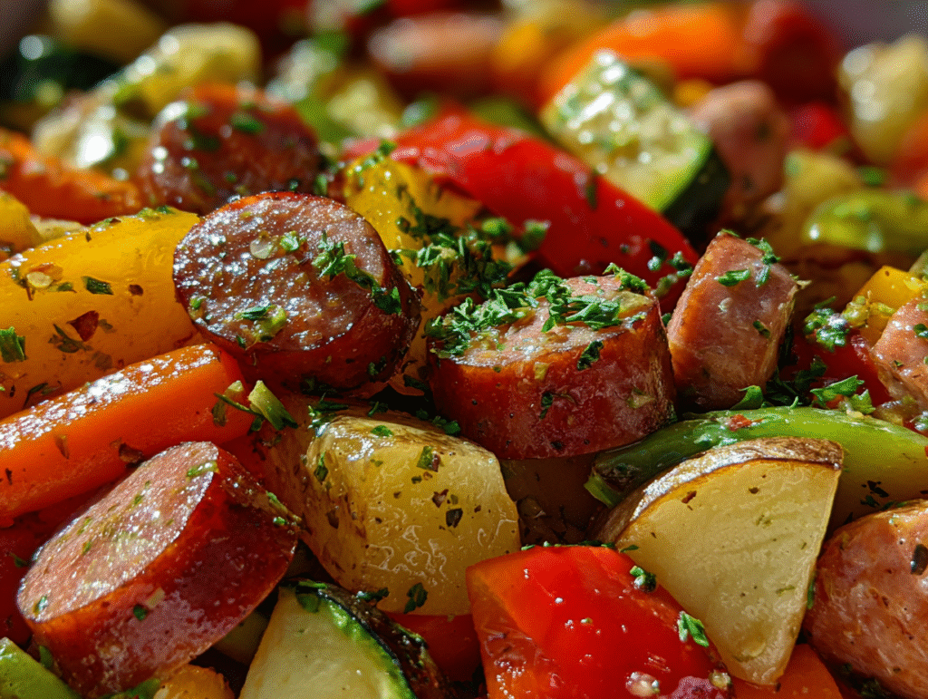 healthy fodd of Honey Garlic Kielbasa & Veggies
