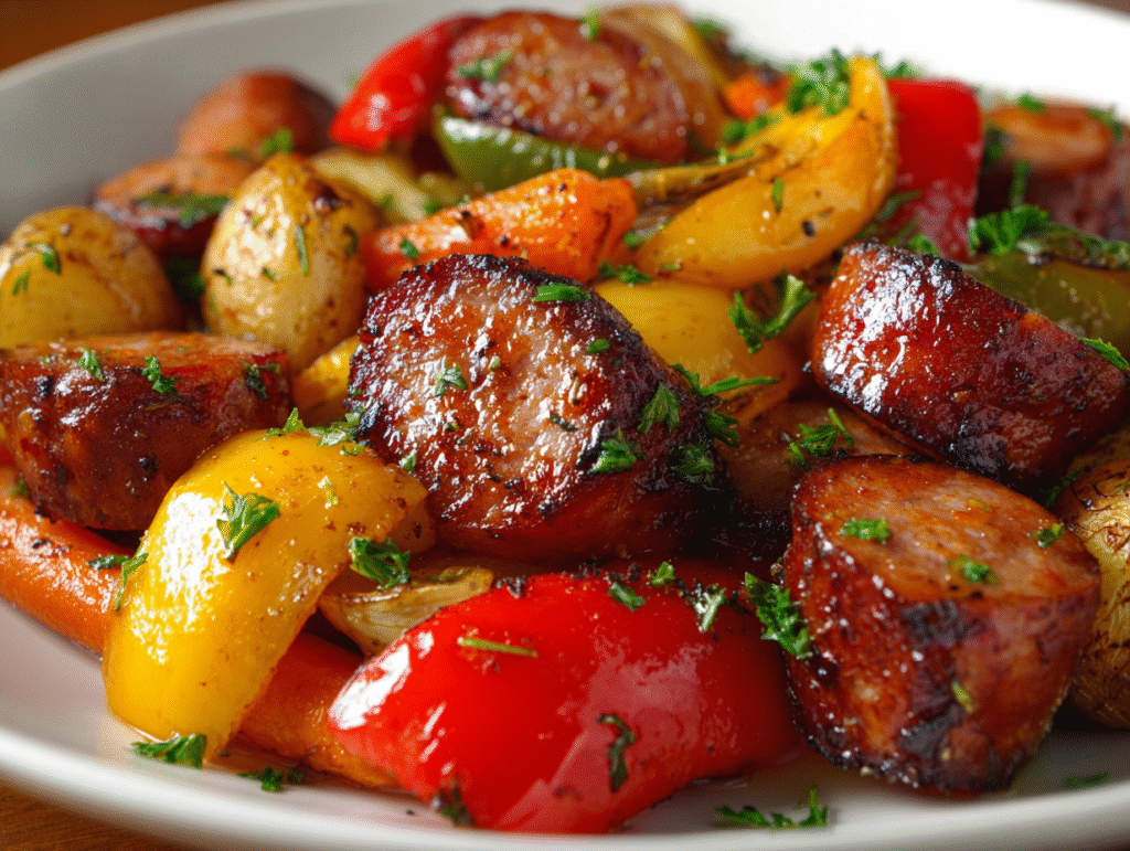 best dinner of Honey Garlic Kielbasa & Veggies