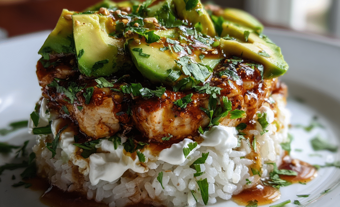Honey Lime Chicken & Avocado Rice Stack