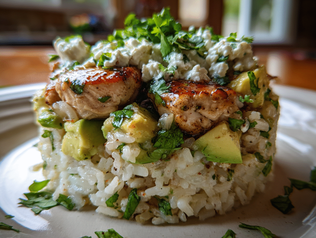 When to Serve Honey Lime Chicken & Avocado Rice Stack