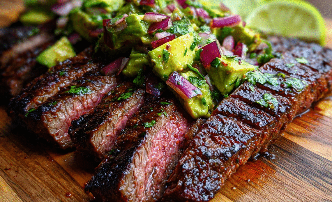 Juicy Chili-Lime Flank Steak with Avocado Salsa