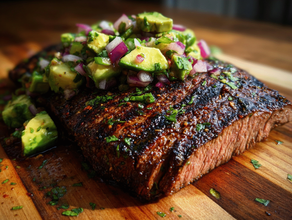 Juicy Chili-Lime Flank Steak with Avocado Salsa recipe