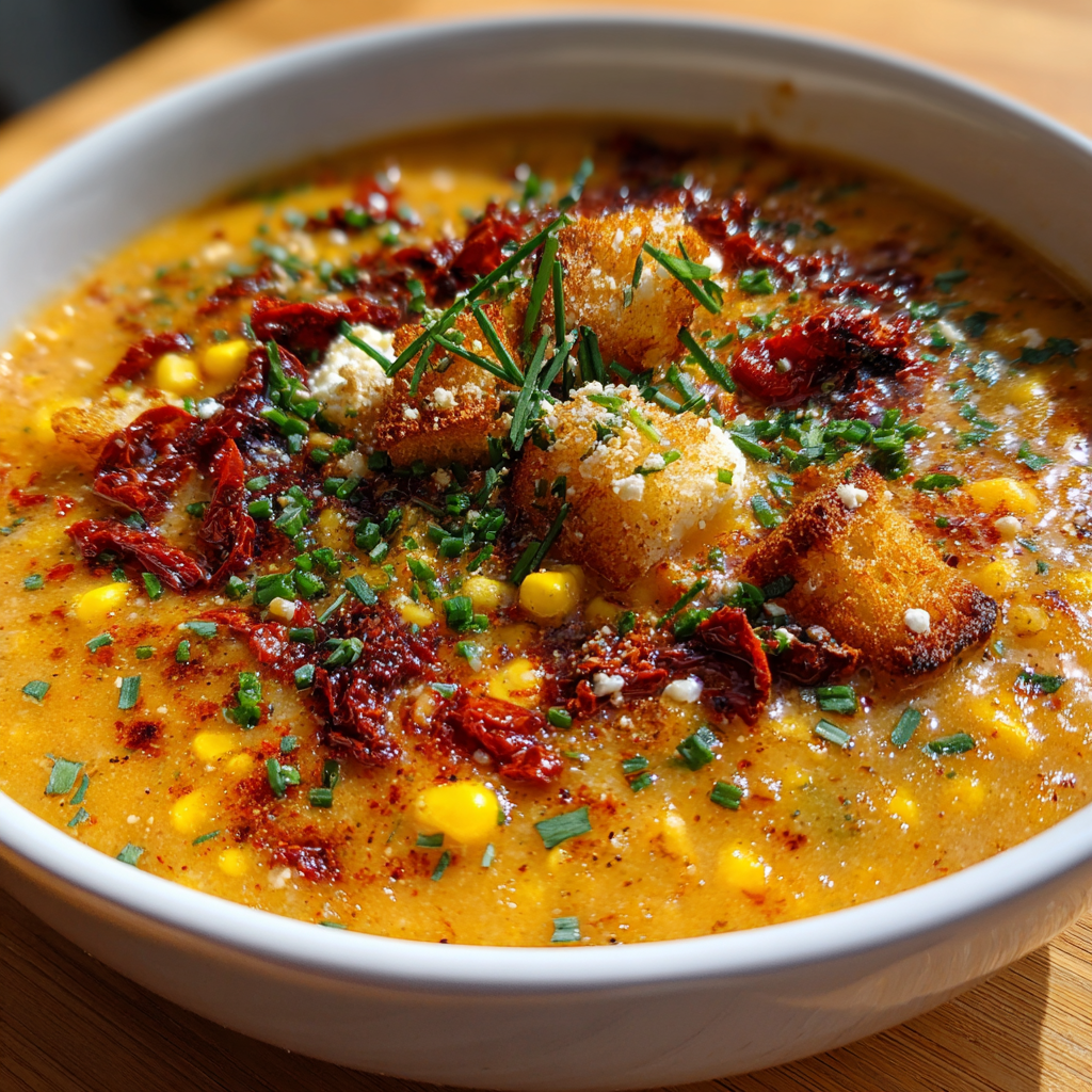 The Ultimate Cozy Sun Dried Tomato Corn Chowder