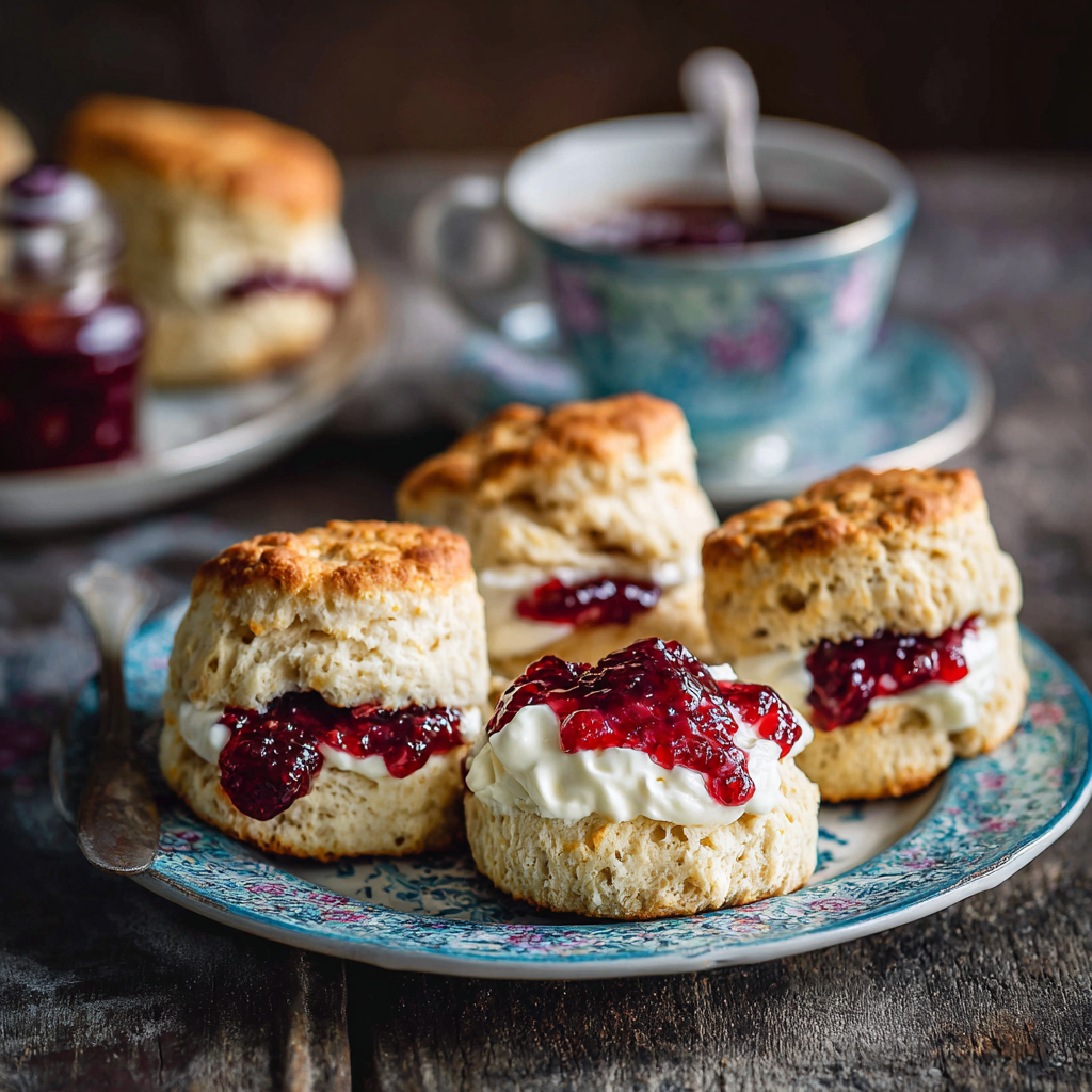 The Perfectly Classic English Scones with Clotted Cream and Jam